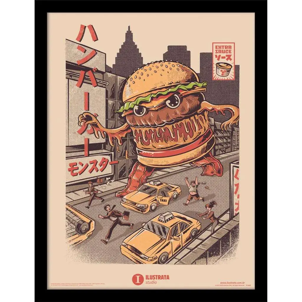 Figurine ilustrata burgerzilla collector print framed